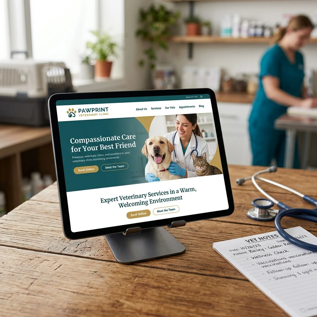 Conceptual 3D visualization of veterinary medical cross icon and finance chart for pricing